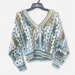 Express Blue and Gold V-Neck Sweater